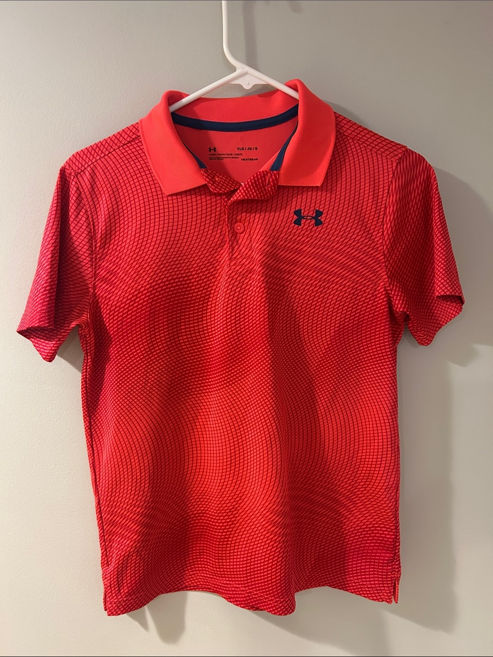 Under Armour Men’s Coral Red Grid-Print Polo